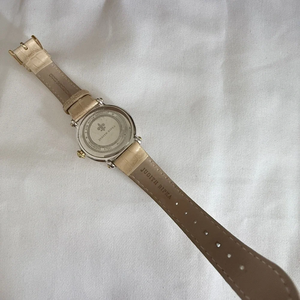 Judith Ripka Wrist Watch Women OS Cream Excellent Floating Crystal Heart Croco